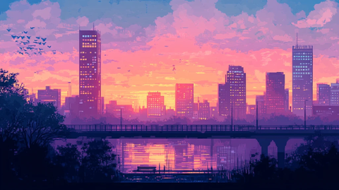 插画城市夕阳