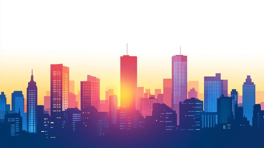 黄昏城市剪影插画