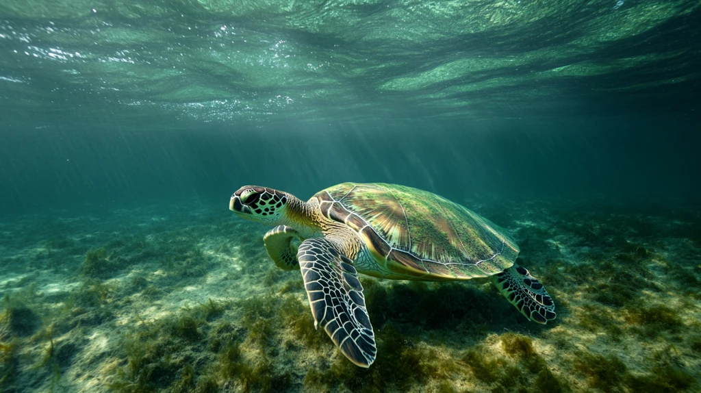 碧绿小龟蔚蓝色大海