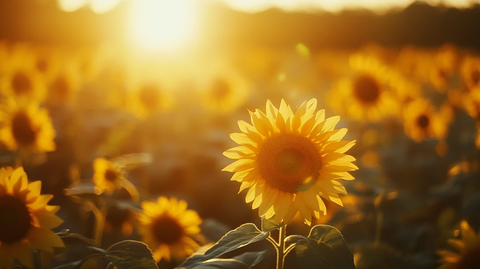 落日余晖下向日葵花