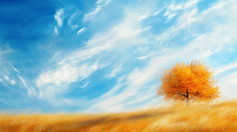 秋季原野一棵树