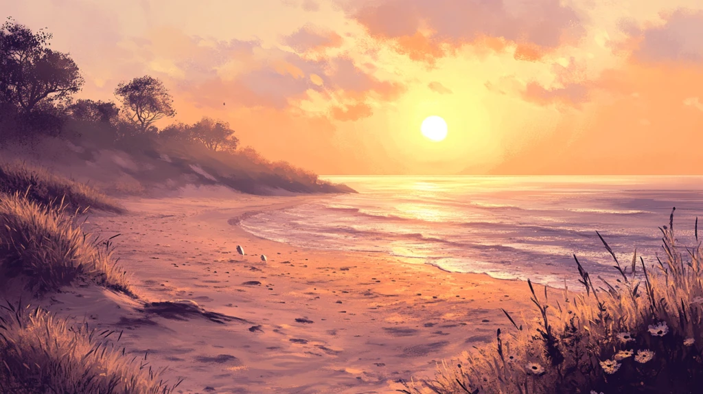 海边落日插画