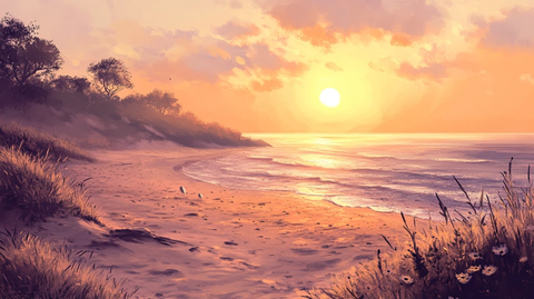 海边落日插画
