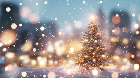 圣诞节的街道上的圣诞树