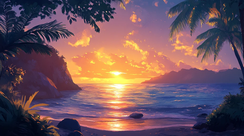 唯美海岸风景插画