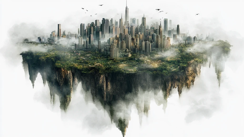 水墨水彩禅意城市