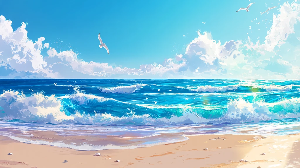 插画海边