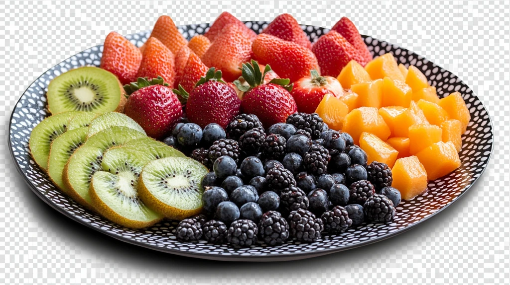 摆满新鲜水果的果盘
