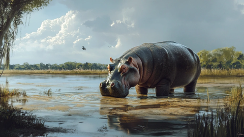 河马湖中悠然自得