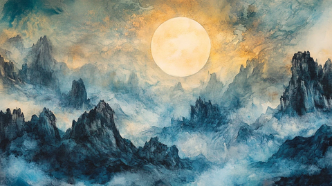 花好月圆水墨山水画