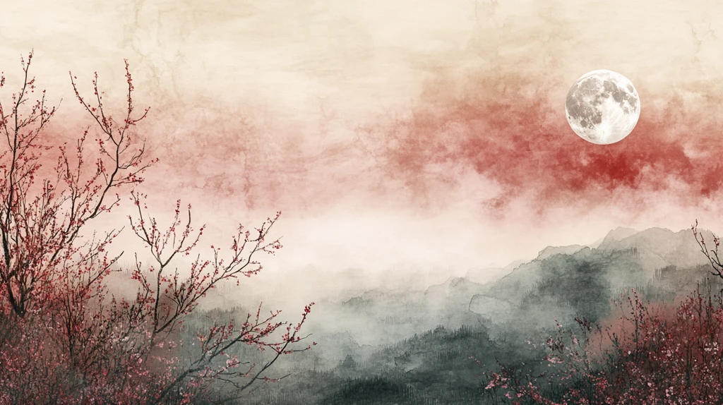 花好月圆水墨山水画