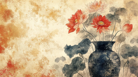 复古壁画水墨荷花