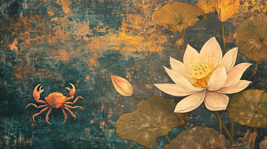 荷花螃蟹插画