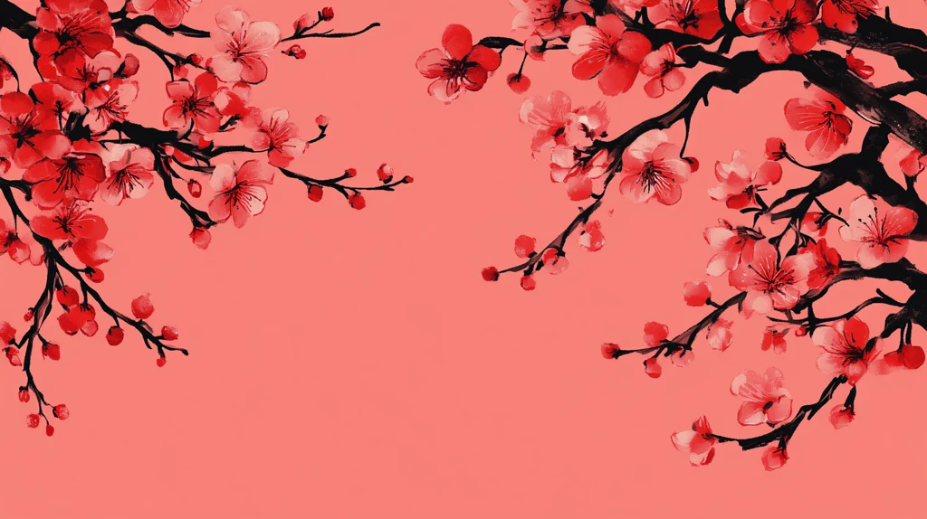 手绘红底梅花