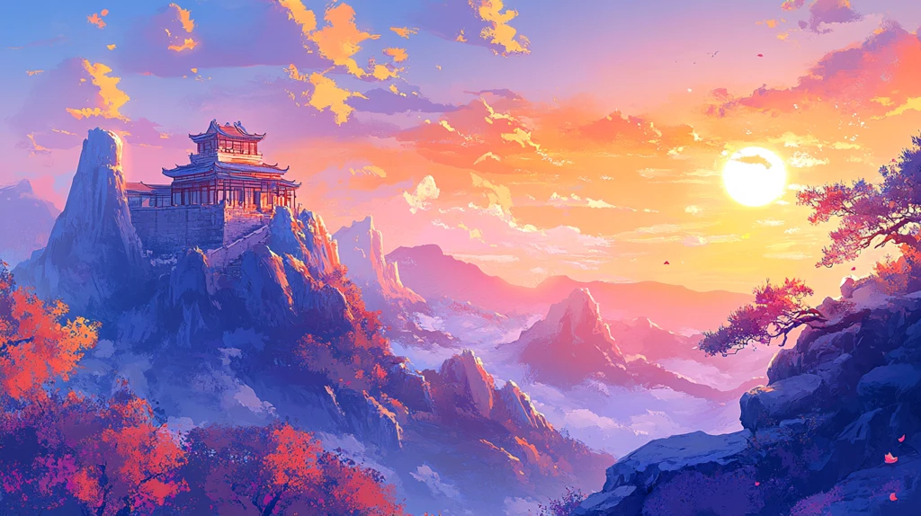 天界晓钟风景插画