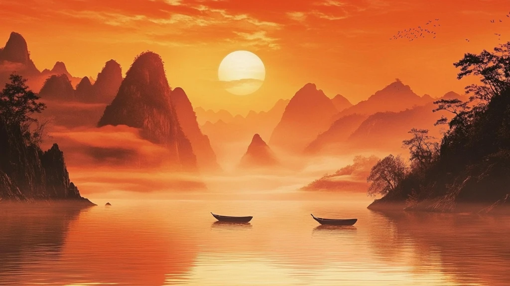 大幅高清山水日出