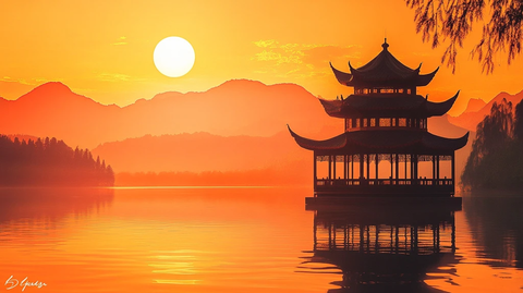 亭台楼阁旭日东升