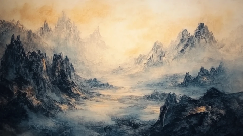 金光万丈水彩画