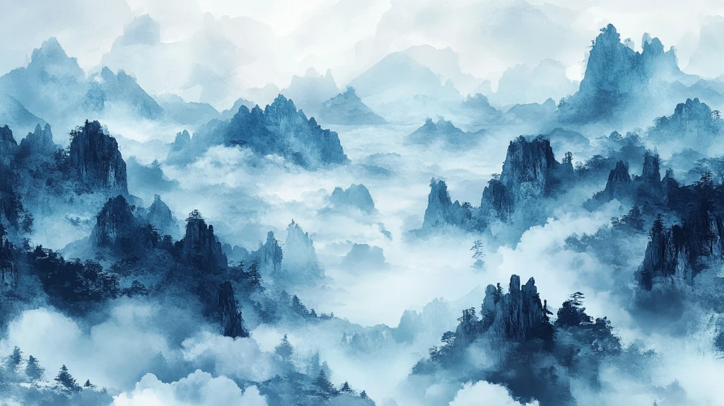 屏风墨韵禅意山峰云雾