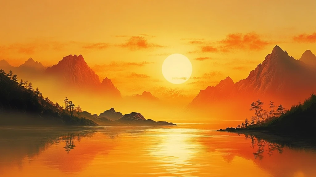 大幅高清山水日出