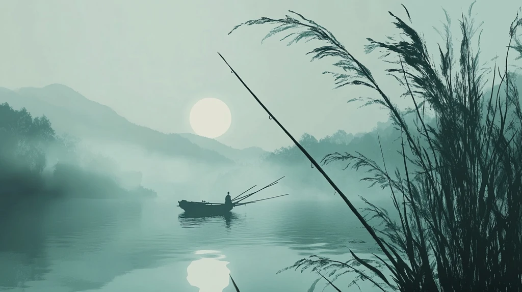 禅意芦苇山水画