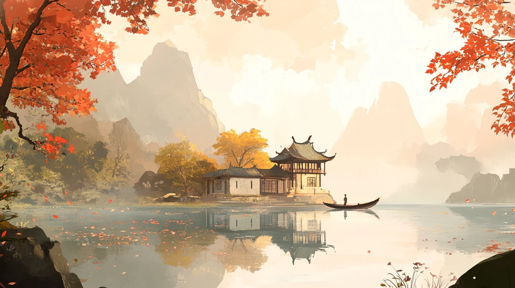 古风秋天景色插画