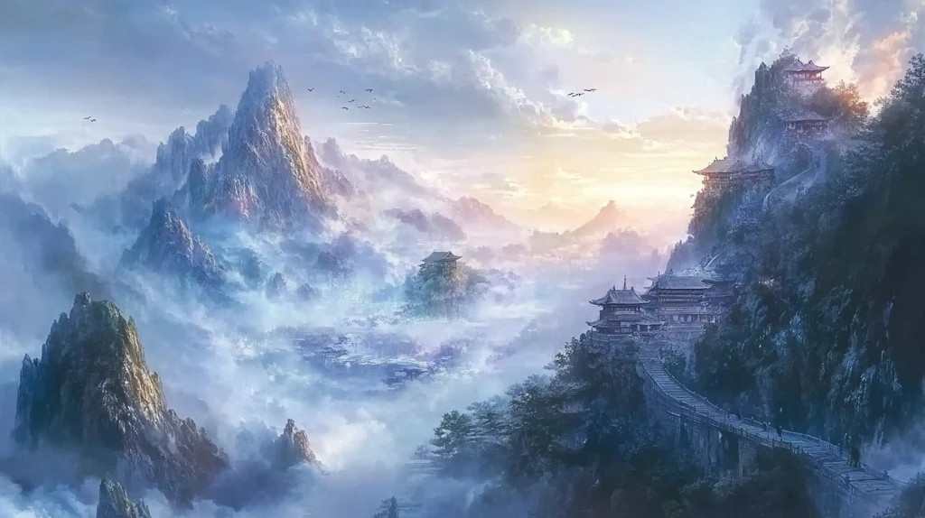 天界晓钟风景插画