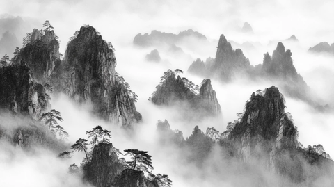 墨韵禅意山峰云雾意境