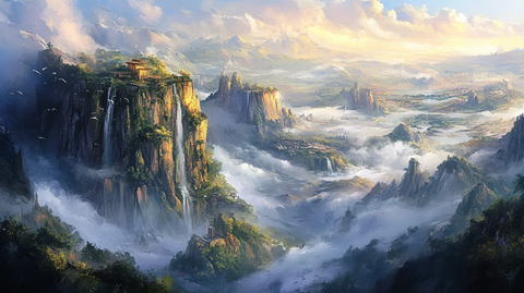 天界晓钟风景插画