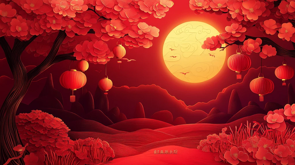 花好月圆包装插画