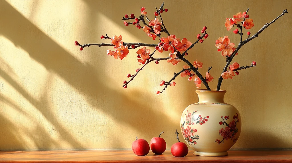 花瓶插着假梅花