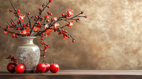 花瓶插着假梅花