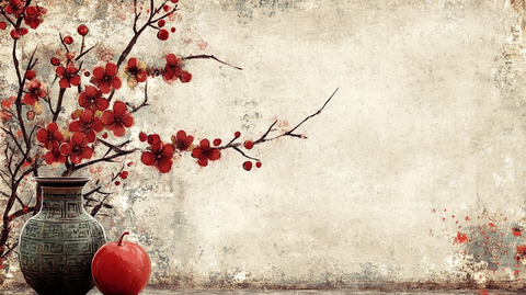 工笔手绘红墙梅花