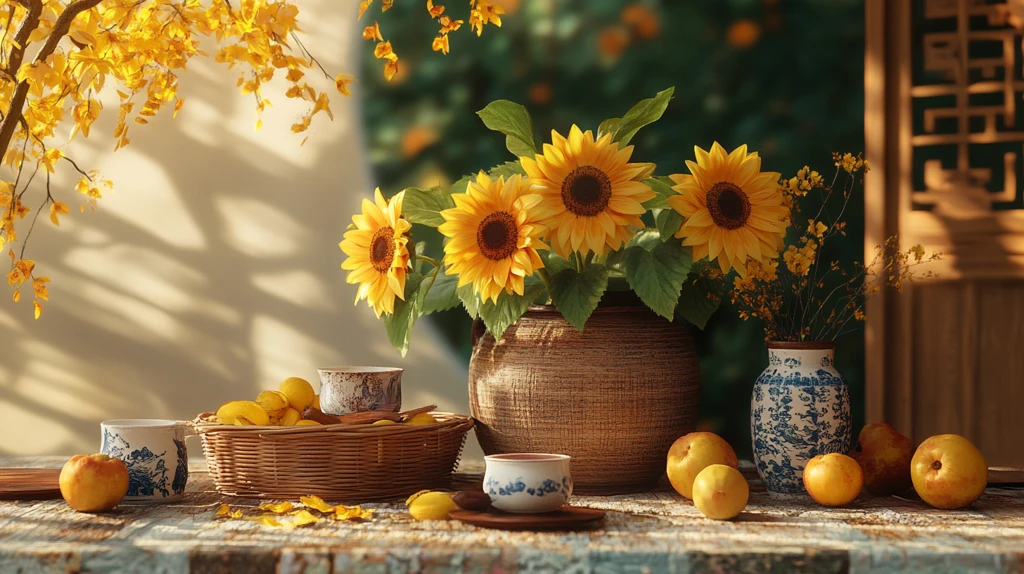 菊花郡花农家窗边复古