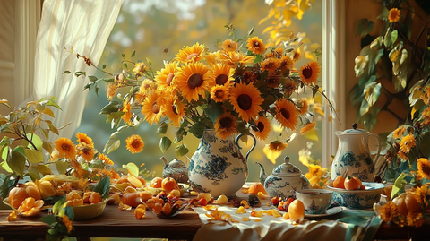 菊花郡花农家窗边复古