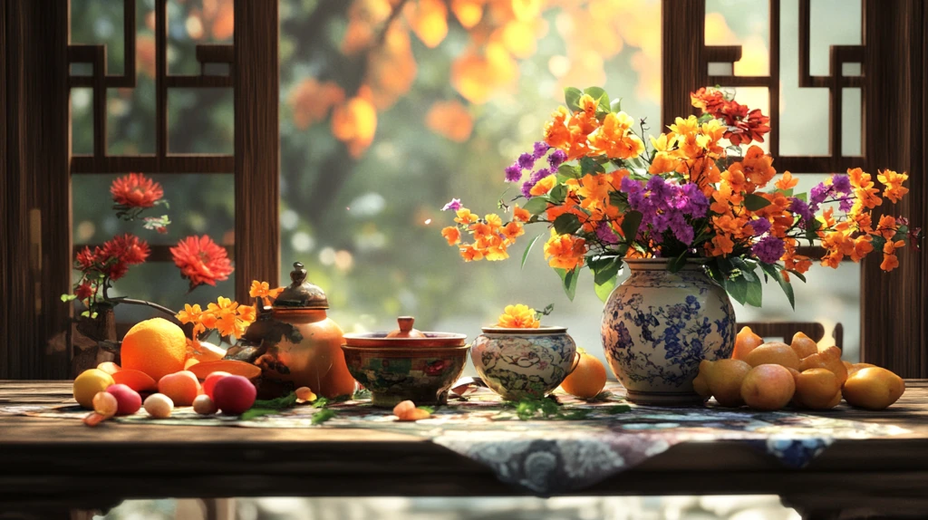 菊花郡花农家窗边复古