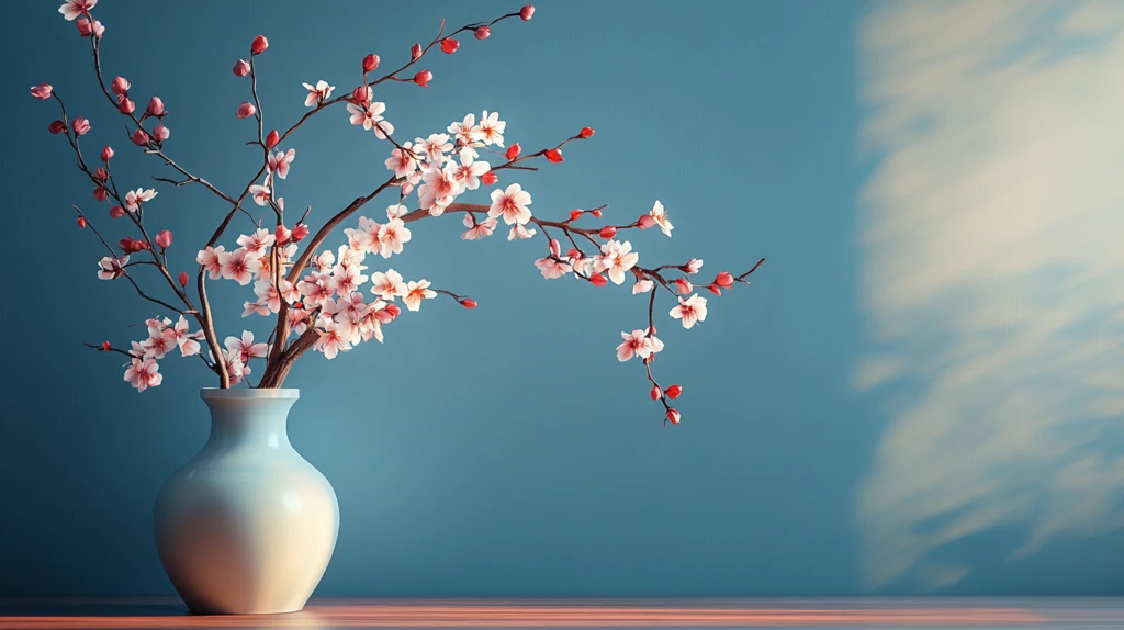 花瓶插着假梅花