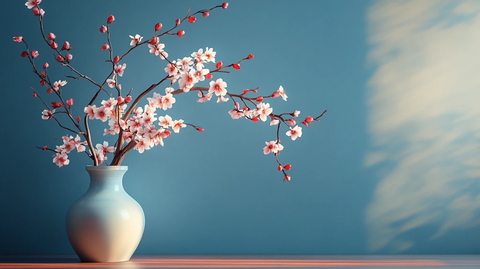 花瓶插着假梅花