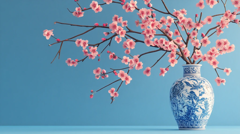 花瓶插着假梅花