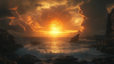 阳光夕阳太阳岩石岸边