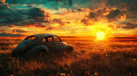 草地上废弃汽车