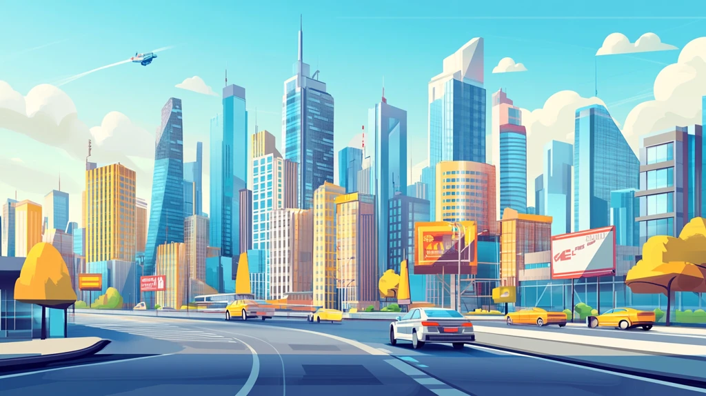 卡通现代城市插画插图