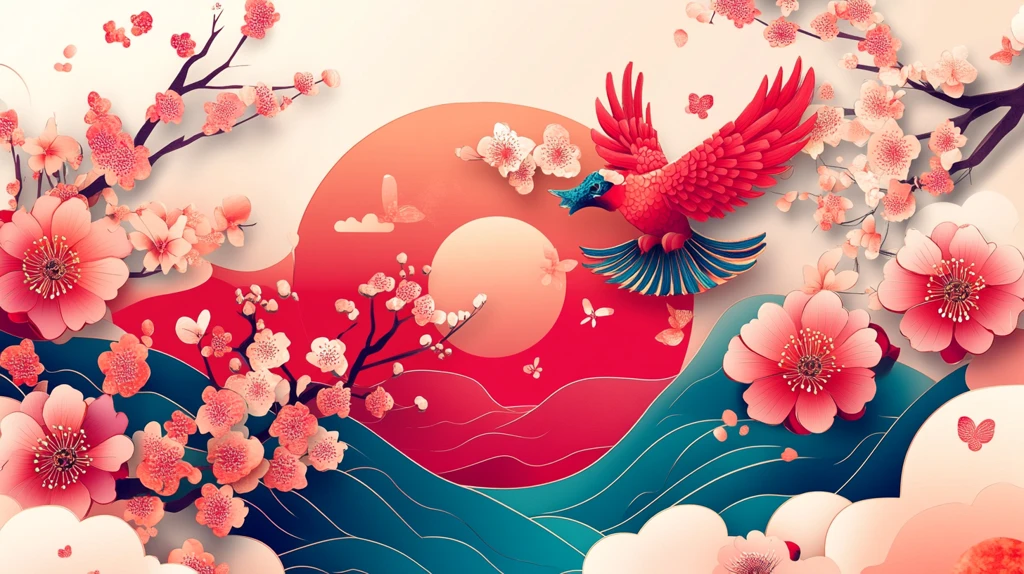 梅花仙鹤旭日东升