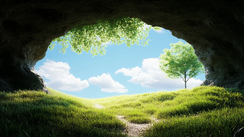 绿树环绕的山洞