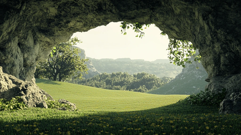 绿树环绕的山洞