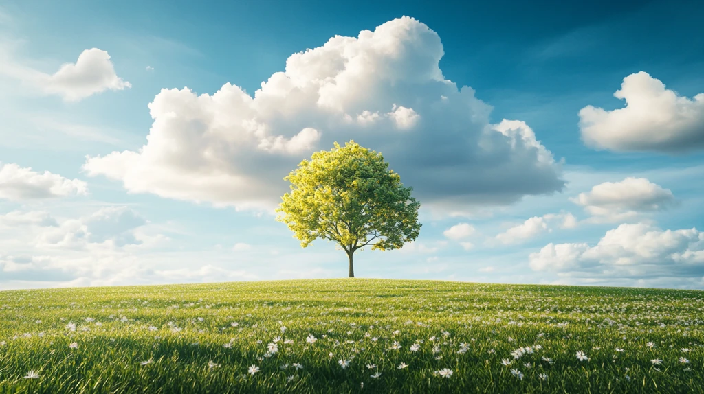 蓝天白云绿茵茵大树