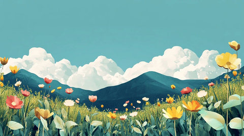 花丛蓝天白云背景