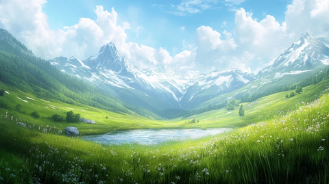 蓝天白云山脉草地背景