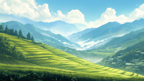 水稻梯田插画