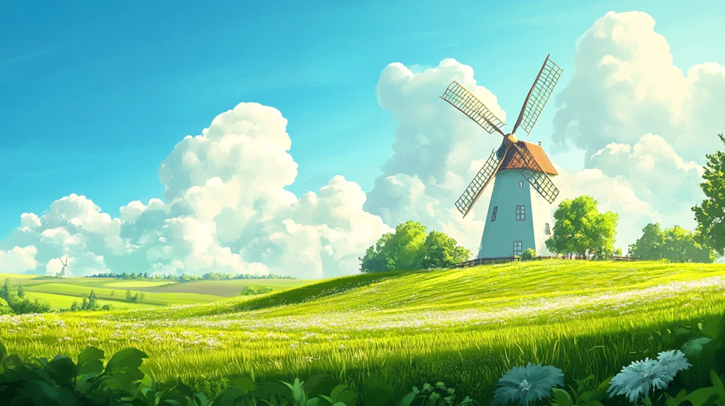 蓝天白云风车草地